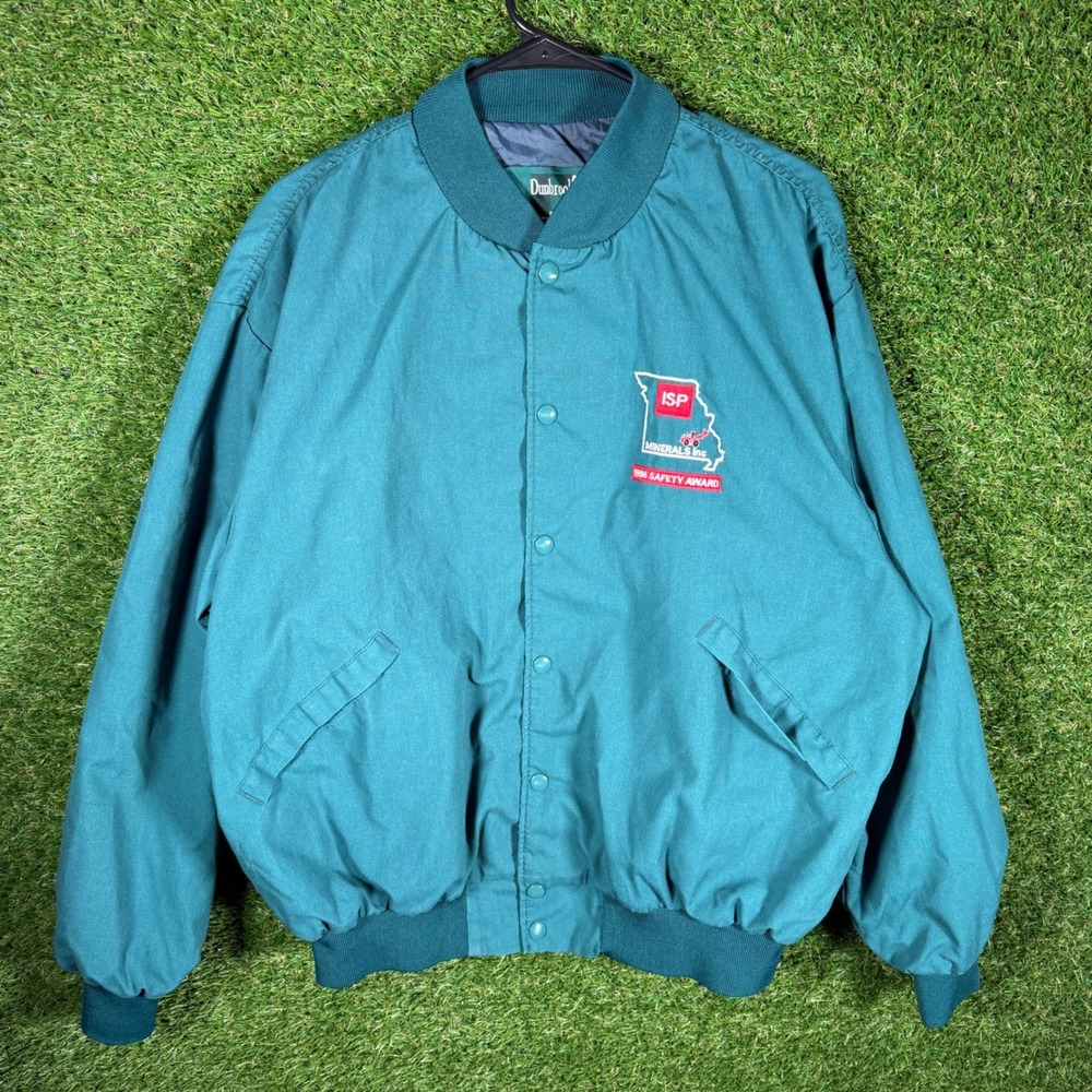 Vintage Dunbrooke‎ ISP Minerals 1996 XL Safety Award Teal Green Jacket Mens
